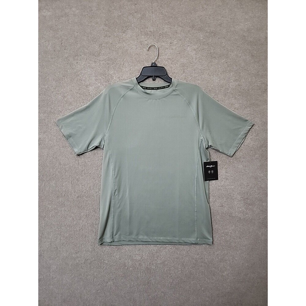 EDDIE BAUER Rash Guard Shirt Mens M Sage Green Short Sleeve Swim Beach Surf NEW